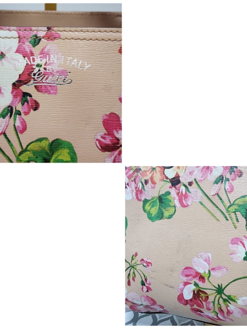 Authentic GUCCI Shangai Calfskin Blooms Print Medium Bamboo Shopper Tote Pink/Mu - Picture 5 of 14